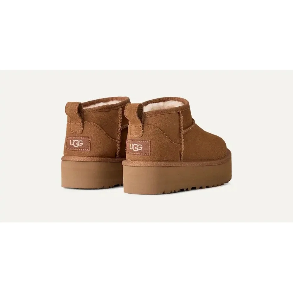 UGG Classic Ultra Mini Platform Boots Kids Chestnut Size 2 Cozy Fall Luxury